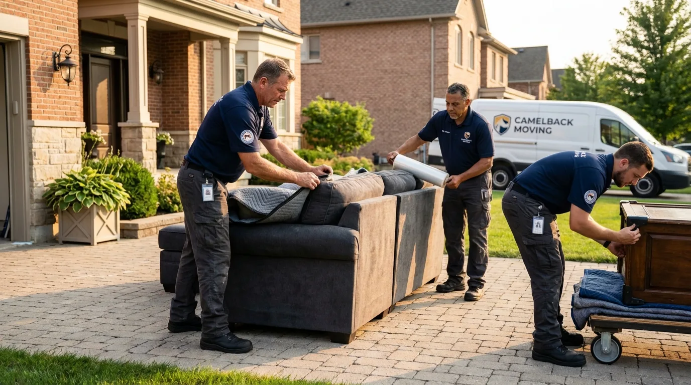 Large estate moving crew wrapping furniture in West Columbia, TX